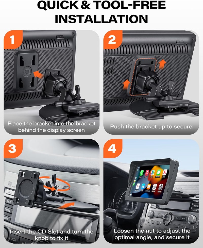 1Zero CD Slot Mount for CarPlay Screen, 360° Rotation Tool-Free Installation CarPlay CD Mount Compatible with 7-11 Inch Portable Car Play Screens & GPS Navigation - Image 3